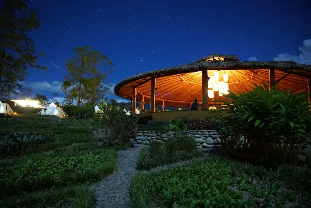 Ceremony room/hut outside during night